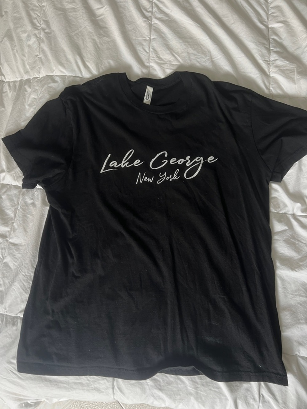 American Apparel Black T-Shirt with White "Lake George New York" Script